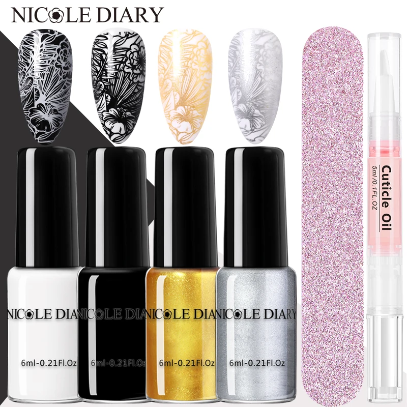 Николь дневник 6 шт. стемпинг ногтей покрытие Масло для кутикулы пилочка 4