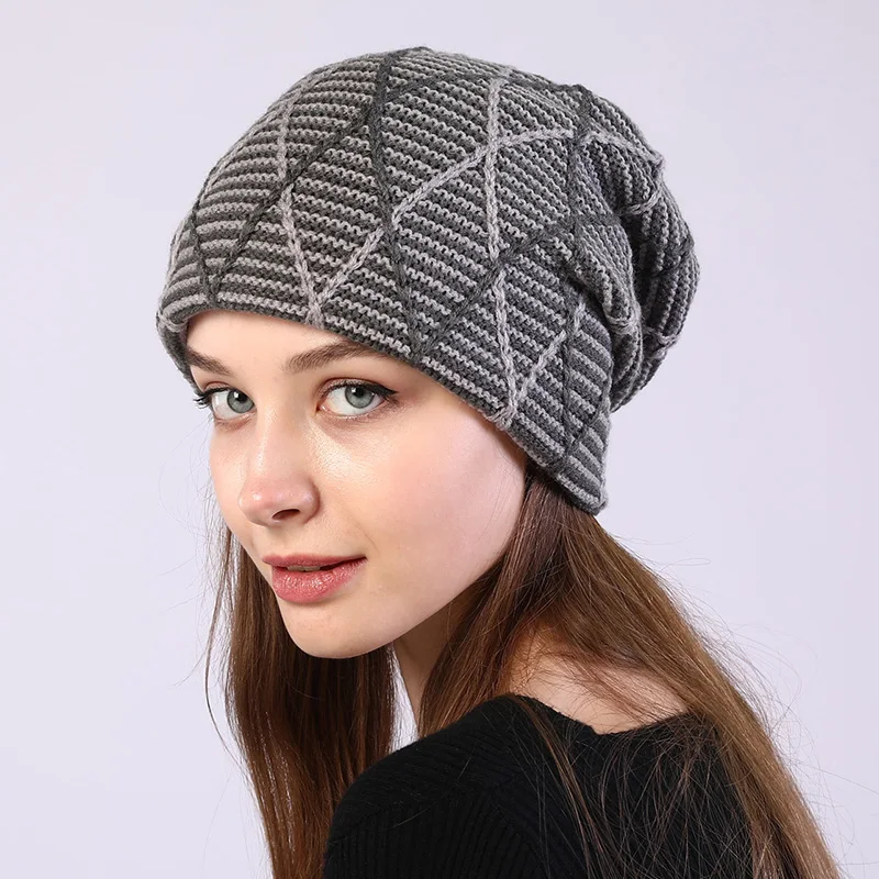 

2021 New Knitted Beanie Hats for Women's Hat Winter Men Skullies Beanies Warm Casual Plus Velvet Hat Beanie Hat Female Baggy Cap
