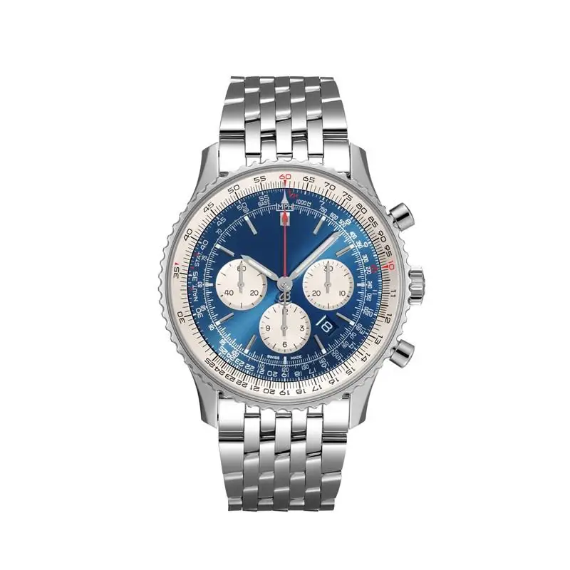 

New Luxury Mens Watches Black Blue Leather Stainless Steel Quartz Chronograph fullnavitimer Working watch designer wristwatch