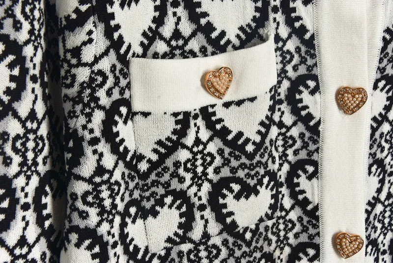 

Runway Designer Women Cardigan 2020 Spring Short Sweater O-neck Coats Heart Jacquard Knitted Offical Work Outwear