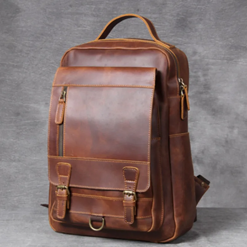 

Рюкзак мужской из воловьей кожи, с отделением для ноутбука, большой вместимости, в стиле ретро
