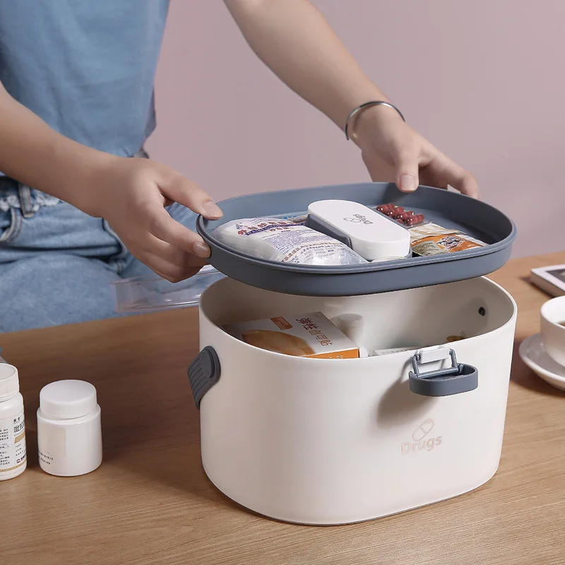 

Медицинский ящик Многофункциональный Семья медицинский ящик с двойным Слои прозрачные большие-Ёмкость Портативный хранения медицинский я...