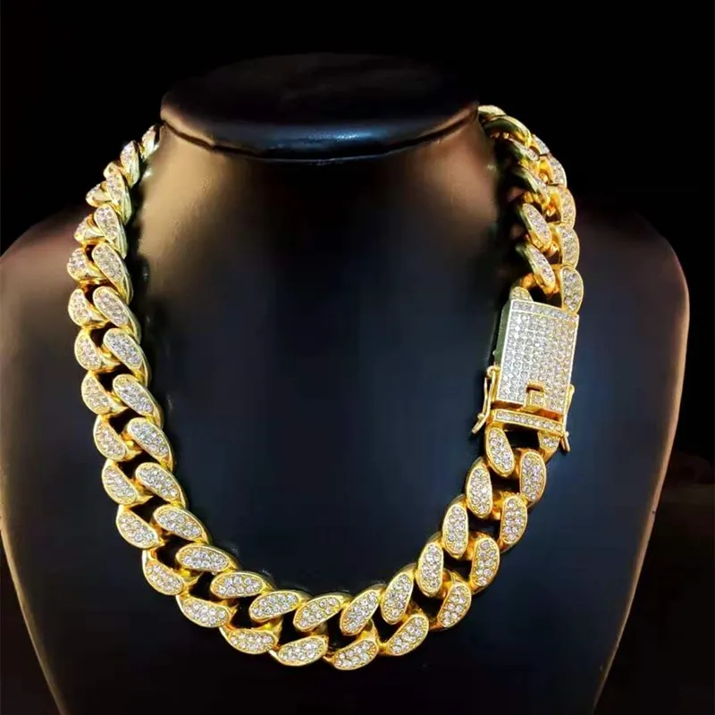 Мужская цепь в стиле хип-хоп шириной 20 мм сверкающая Ожерелье Стразы Майами