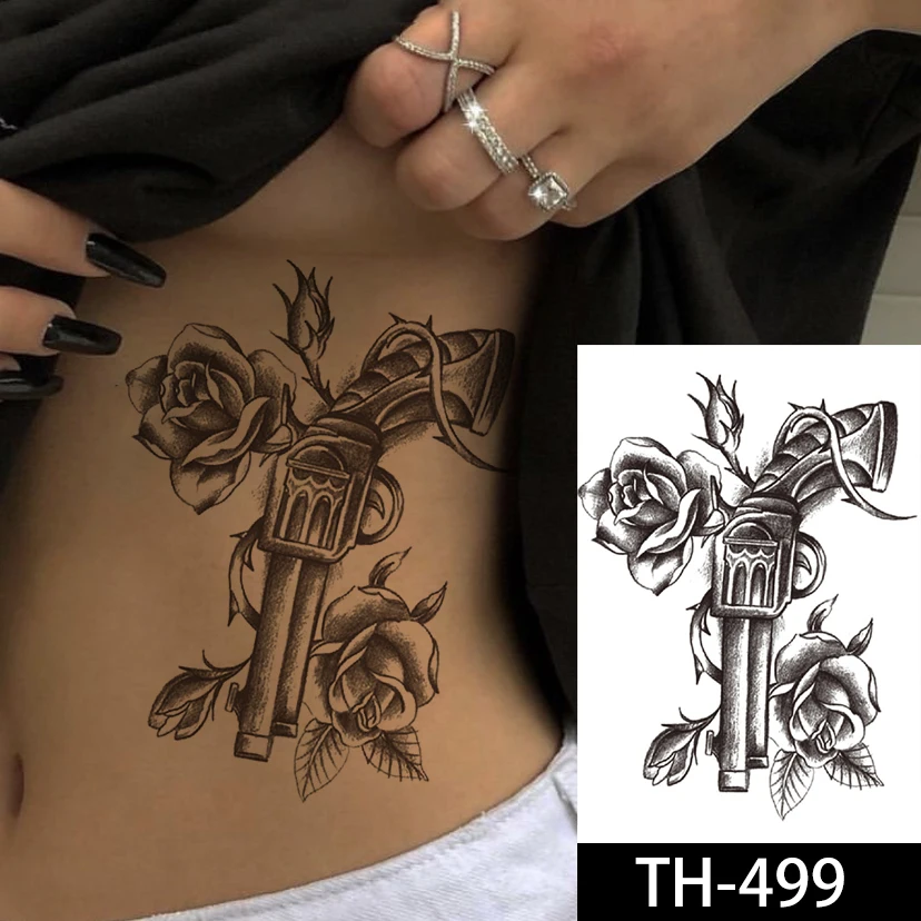 

Rose Temporary Tattoos Stickers Peony Flower For Women Girls Waterproof Black Tatoo Sleeves 3D Blossom Sexy Art Body With Tattoo