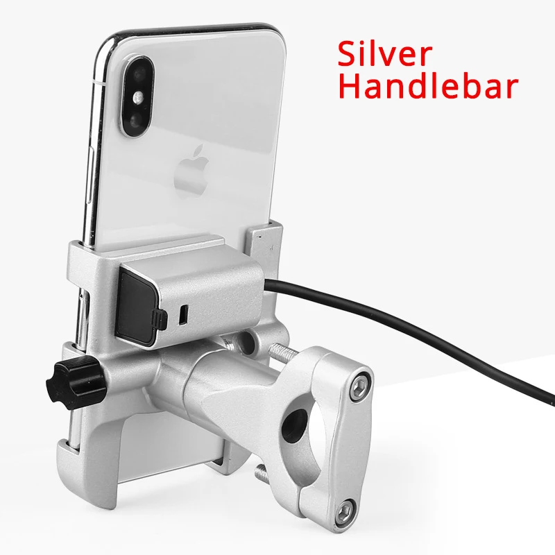Handlebar Silver Универсальный алюминиевый держатель для телефона мотоцикла с USB зарядным устройством поддержка Moto gps кронштейн руля подставка для крепитель для смартфона - Цвет: Handlebar Silver
