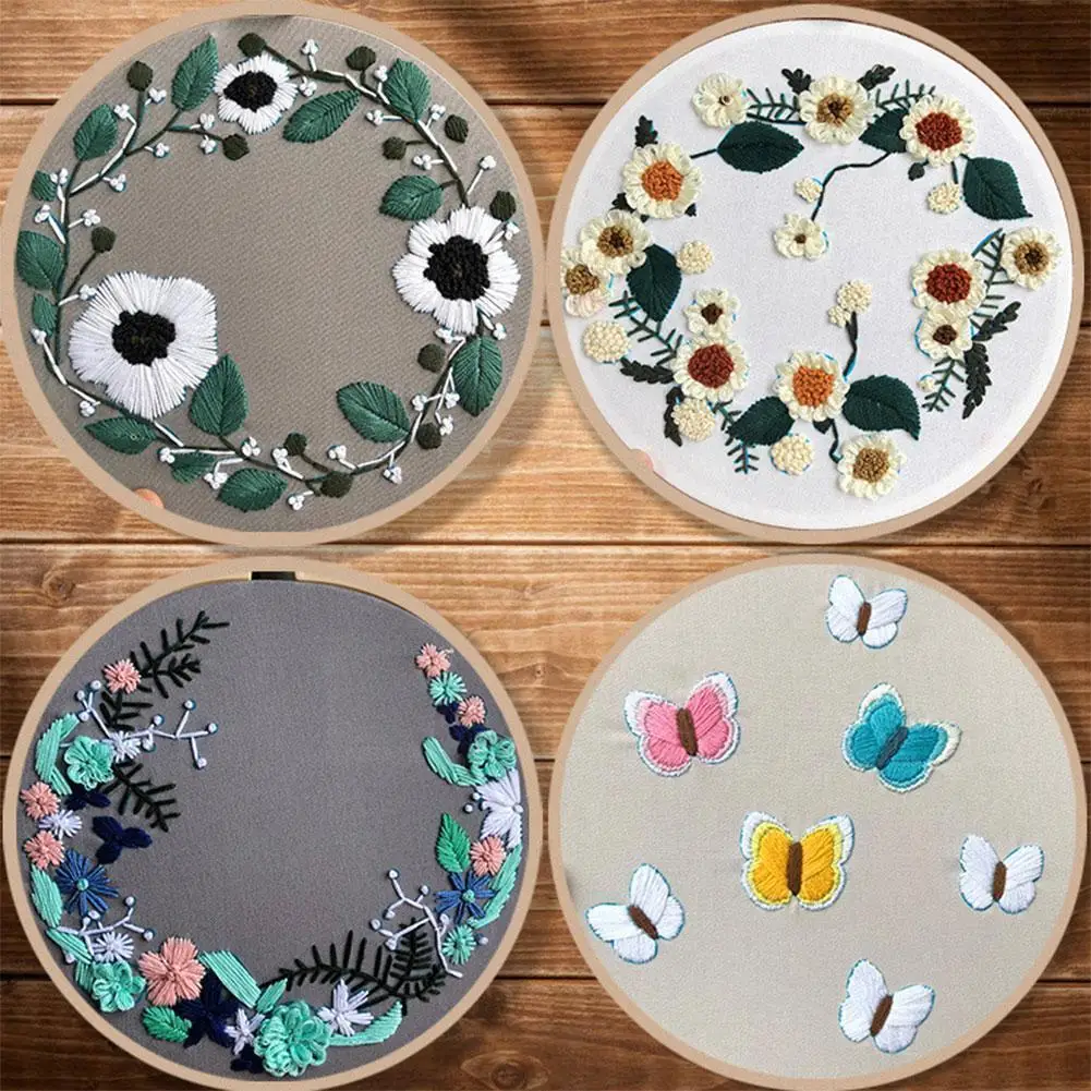 

1pcs Embroidery Kit Hoop Diy Flowers Plants Pattern Bastidor Para Bordar Stitch Punch Needle Kit Borduurpakket Kruiss V3z5