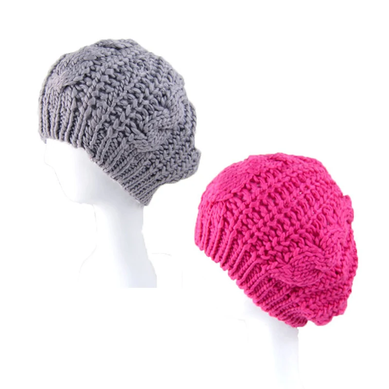 Новинка мягкий вязаный Французский Берет осень-зима Женские однотонные
