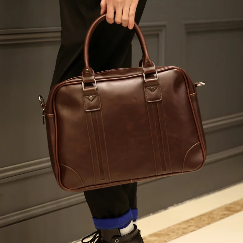 Luxury Crazy Horse Leather Briefcases Men Handbag Fashion Business Shoulder Messenger Bag Men Briefcases Large Laotop File Bags