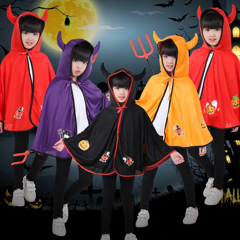 

4Colors Wizard Cloak Witch Halloween Costumes For Kids Demon Cloak Cosplay For Boys Girls Performance Show