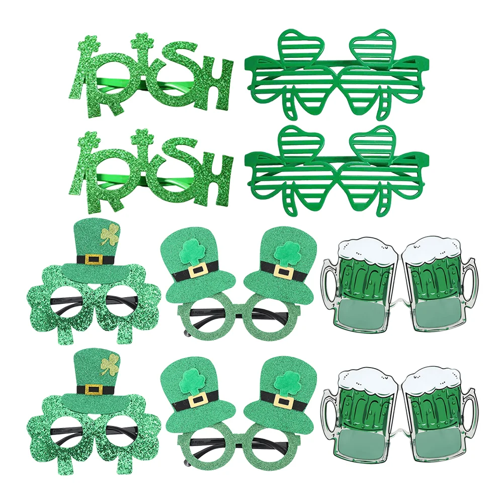 

10Pcs St. Patrick's Day Decoration Eyeglasses Frame Glitter Shamrock Glasses Photo Booth Prop