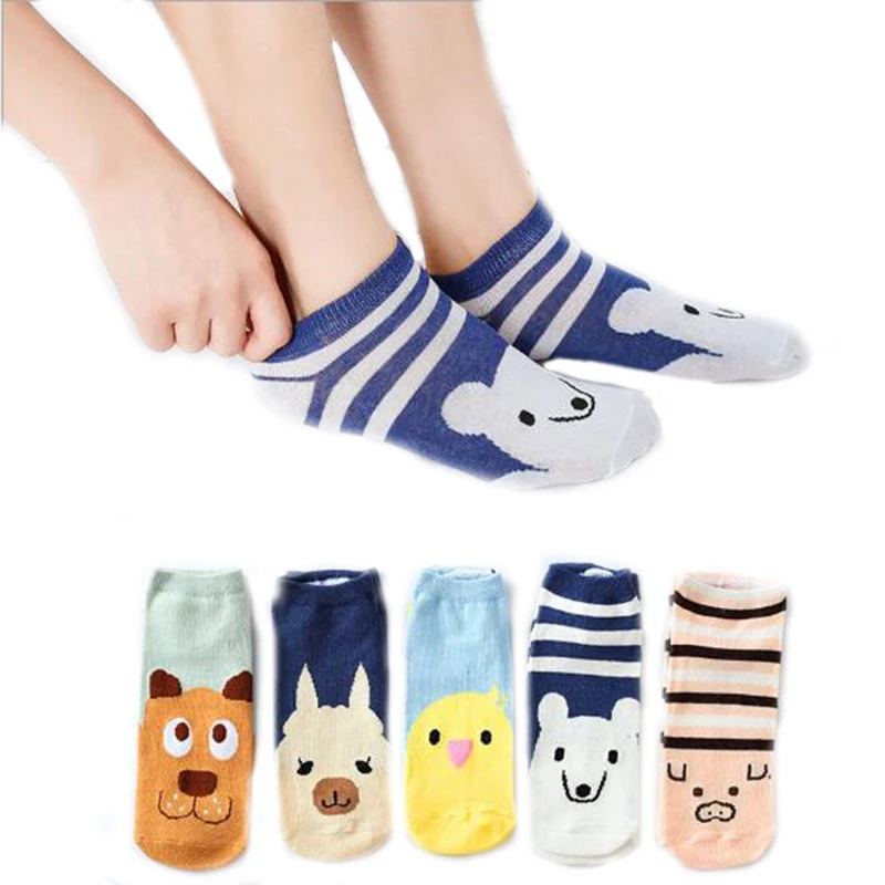 

5 пар, милые носки для девочек удобная женская обувь со смайликом домашние тапочки с животными из мультфильмов; Короткие женские ботильоны н...