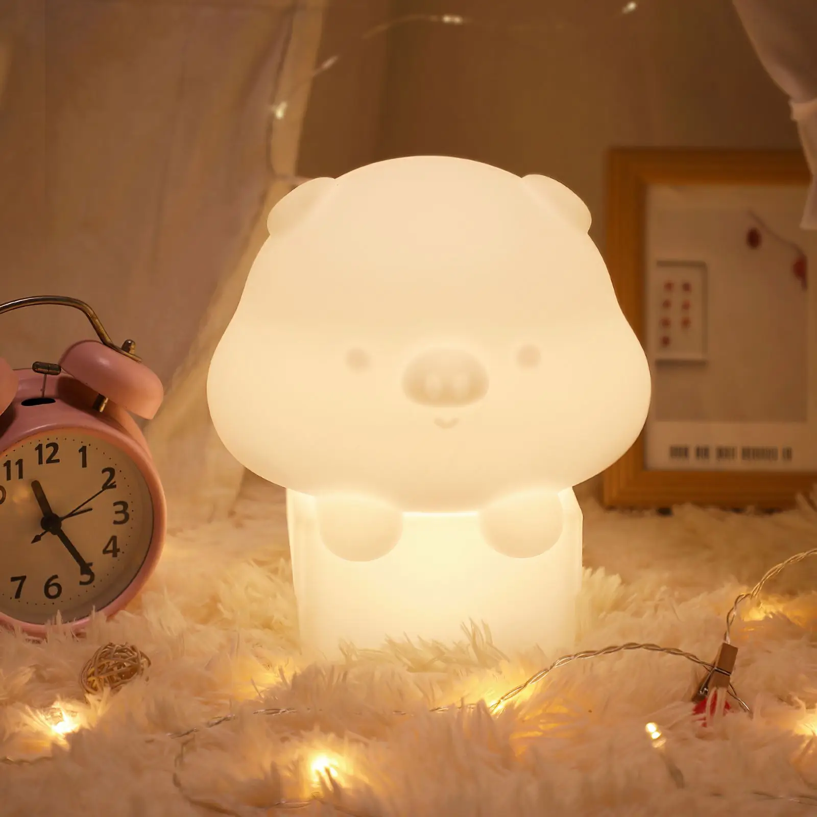 

Lovely Baby Night Light Piggy LED Night Lamp USB Rechargeable Bedside Lamp with Remote Control Switch for Children Nursery