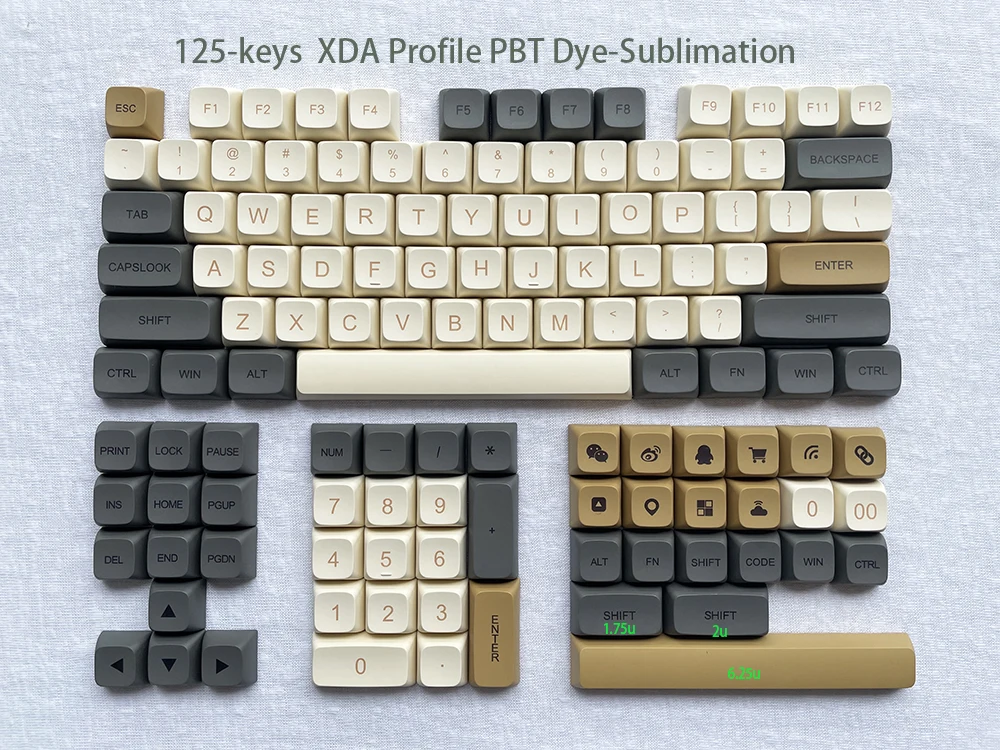 125-Ключей XDA профиль PBT Подсублимация для 61 64 78 84 87 96 104 108 980 с механической клавиатурой MX-переключатель.