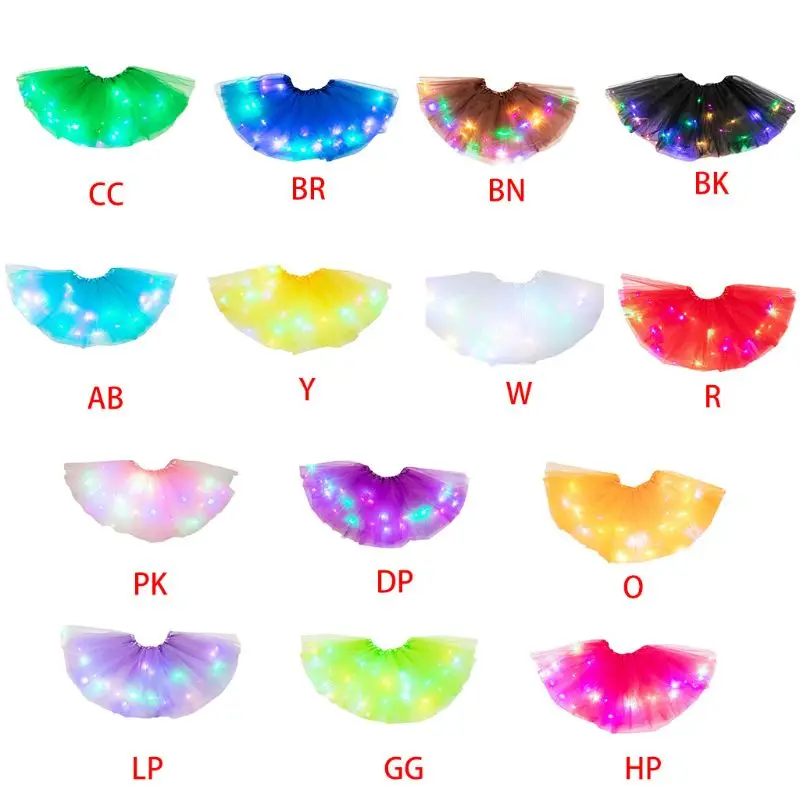

Little Girls LED Light Up Tulle Tutu Skirt Neon Colorful Luminous Kids Princess Party Ballet Dance Layered Short Dress Festival