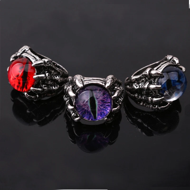 

Evil Devil Eye Dragon Eagle Claw Adjustable Ring Vintage Prong Setting Stone Women Men Copper Jewelry Punk Rings Gift