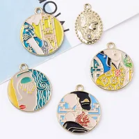 30pc Gold color fashion Alloy Material Enamel Chinese Girl Design Shape charm for DIY Handmade Earring Jewelry Making wholesale