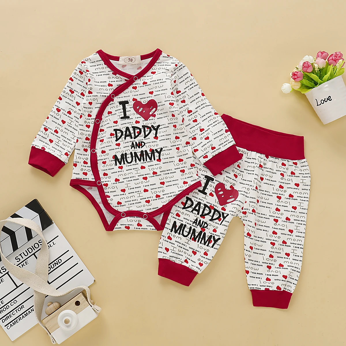 Newborn Infant Baby Girl Boy Clothes Long Sleeve I love Daddy Mommy Tops Romper Leggings Pants Outfits Cotton 2Pcs Set Autumn | Детская