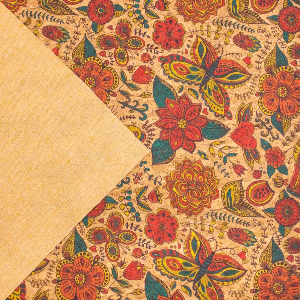 Butterfly and flower Cork fabric COF-306 | Украшения и аксессуары
