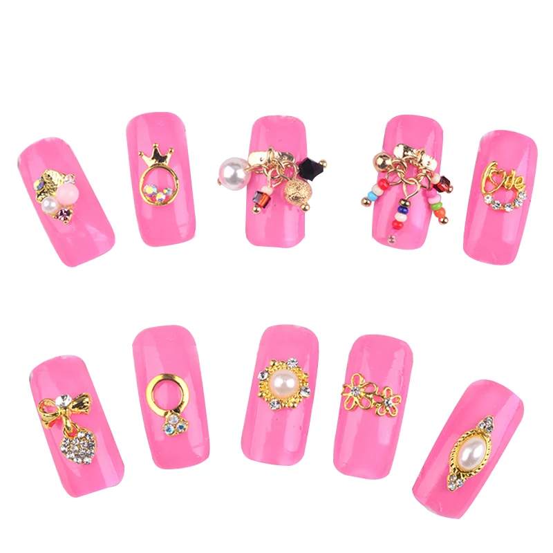 12 шт. металлическая жемчужина для дизайна ногтей Золотая подвеска стразы