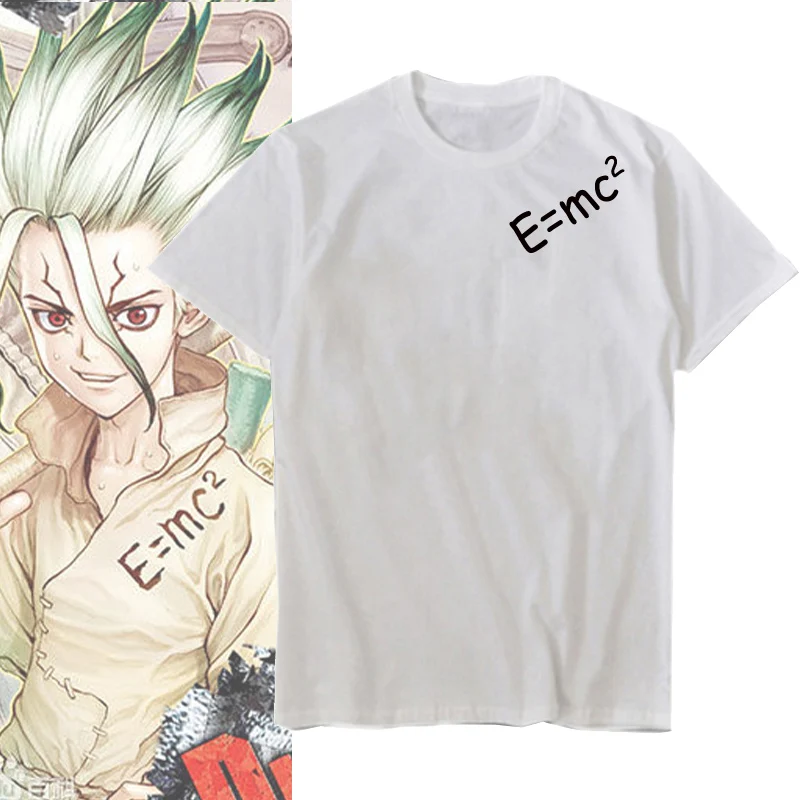 

Anime Dr.STONE T Shirt Ishigami Senku Funny Math Formula E=mc2 Printed Top Tee Fun Fashion Casual Female Male Cartoon TSHIRT