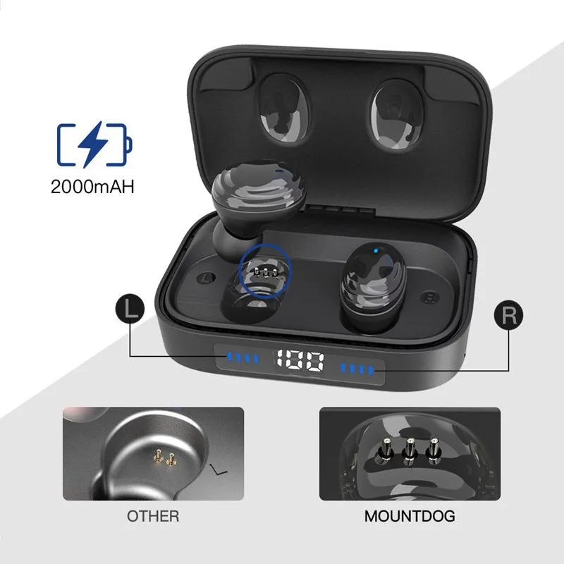 Настоящие Беспроводные наушники с 2000 мАч зарядным чехлом Bluetooth 5 0 IPX7