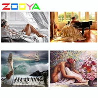 zooya 5d diy diamond embroidery sexy woman bed with sea view diamond painting cross stitch round drill mosaic decoration cj1024