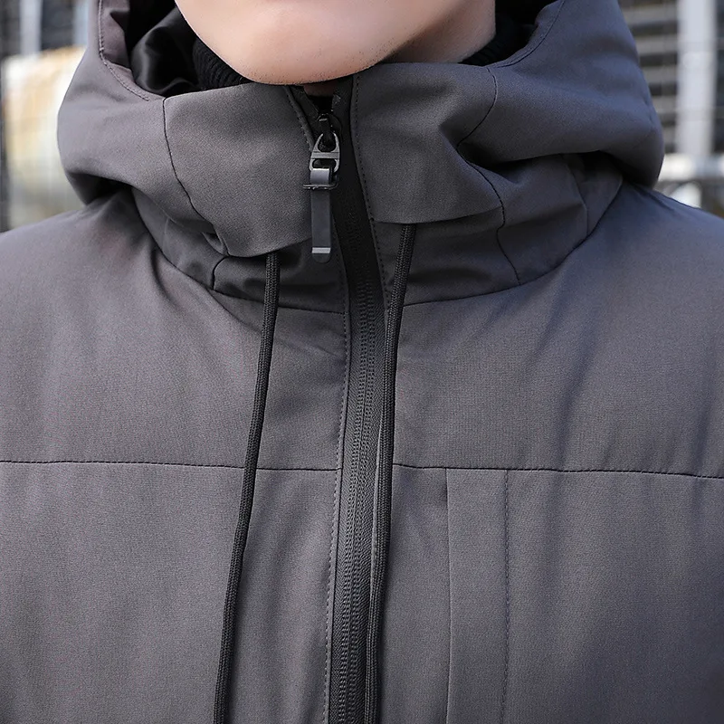 

New warm thick coat men's coat winter casual men's coat coat solid color hooded men's windproof cotton down jacket