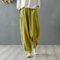 2021 spring and summer new loose large size linen casual yoga womens bloomers martial arts pants