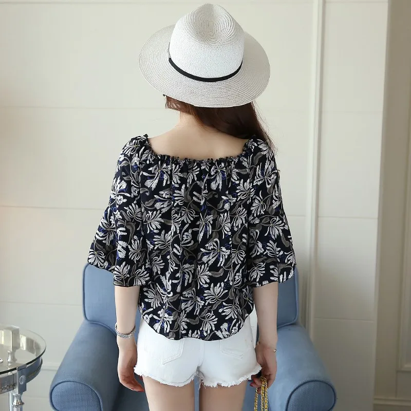 Женская шифоновая блузка с вырезом лодочкой летняя принтом 2019 | одежда