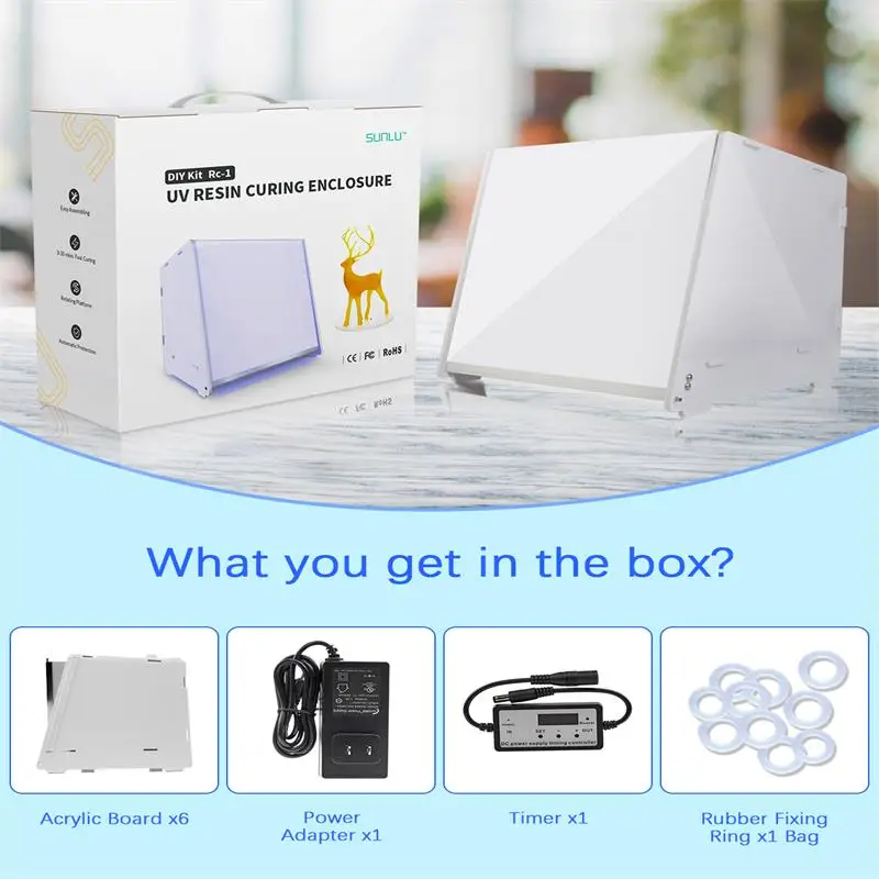 UV Resin Curing Box For LCD DLP SLA 3D Resin Printed Models' Curing With 360 Degree Turntable Timer Control White