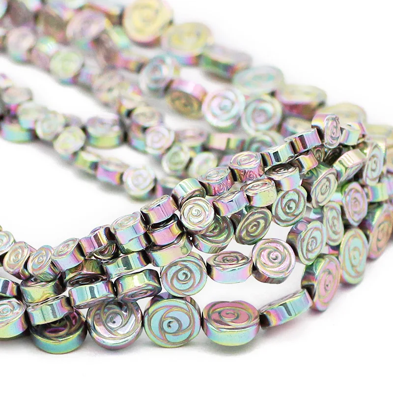 

6/8/10MM Natural Hematite Stone Flower Shape Light Purple Spacer Flat Round Loose Beads For Jewelry Making DIY Bracelet Findings