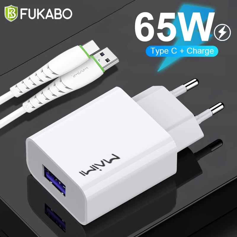 

65W Fast Charger For Samsung S20 S21 Plus USB Type C 6A PD Fast Charging Cable For Xiaomi Redmi Huawei iPhone Phone Accessories