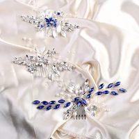 silverblue color leaf hair combs accessories handmade women bridal hair ornament pearl wedding head decoration elegant tiara