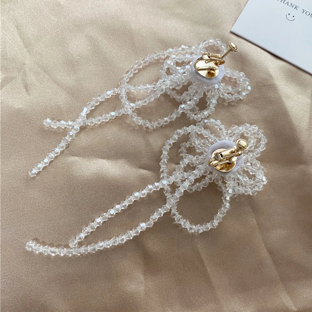 

New style silver needle flower tassel crystal earrings 925 silver needle earrings without pierced ear clips for ladies earrings