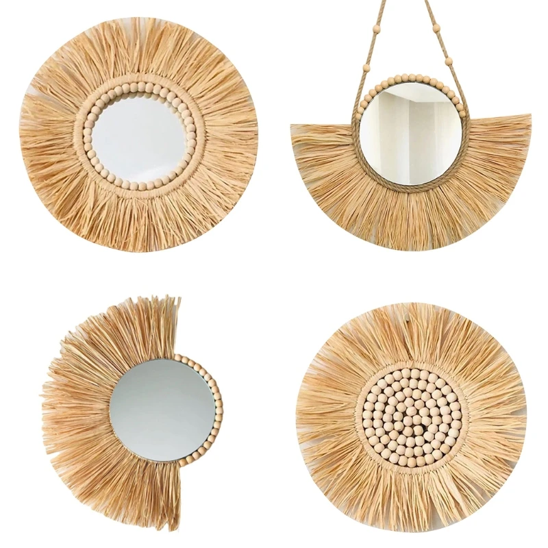 Подвесное зеркало Марокканское плетеное соломенное настенное в стиле бохо