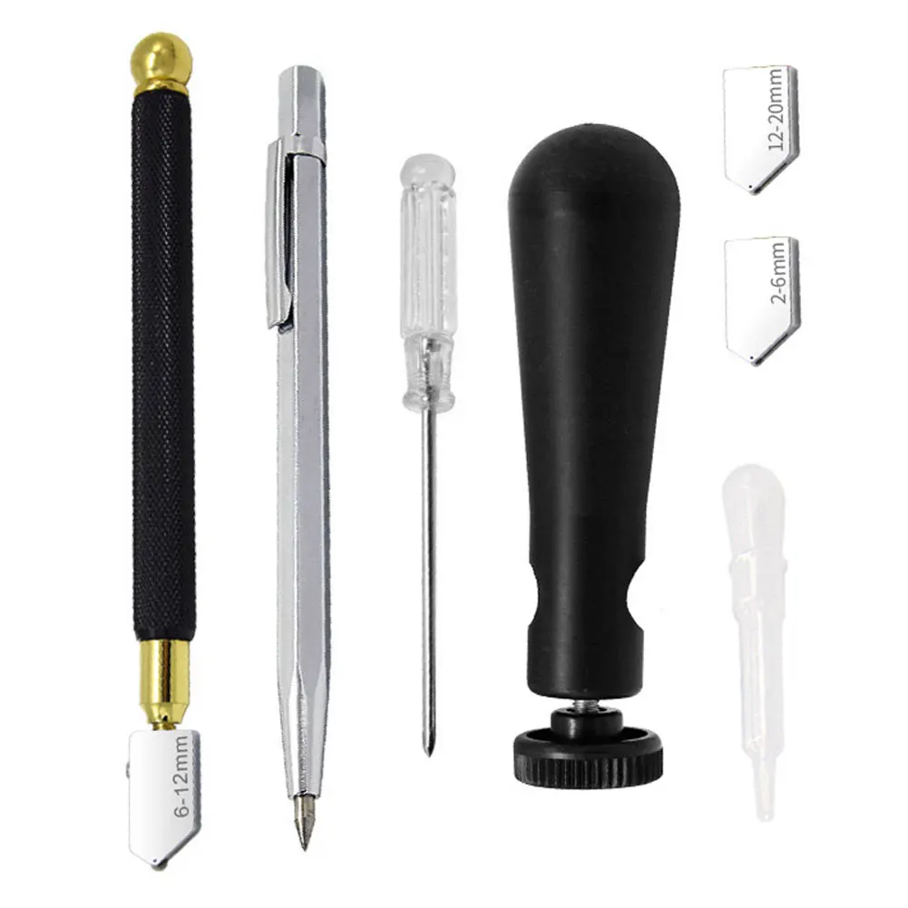7PCS Glass Pencil Tool Carbide Tip Oil Feed 2-20mm With Replacement Head Screwdriver Glass Pencil Tool Glass Scoring Tool