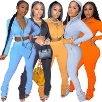 2021 winter women tracksuit two piece set solid color sportsuit matching suit solid color full sleeve clothes for women outfit
