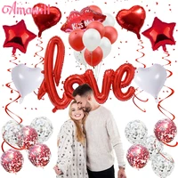 amawill wedding decor kit red lip love letters foil balloons 12inch confetti latex balloon for valentines day anniversary