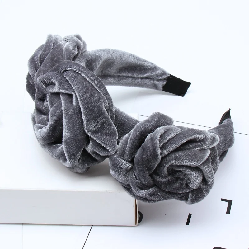 Grey (Velvet) Однотонный Шифоновый Цветок Розы ободки для женщин девушек элегантные повязки для волос невесты женские аксессуары для волос вечерние праздничные волосы обруч - Цвет: Grey (Velvet)