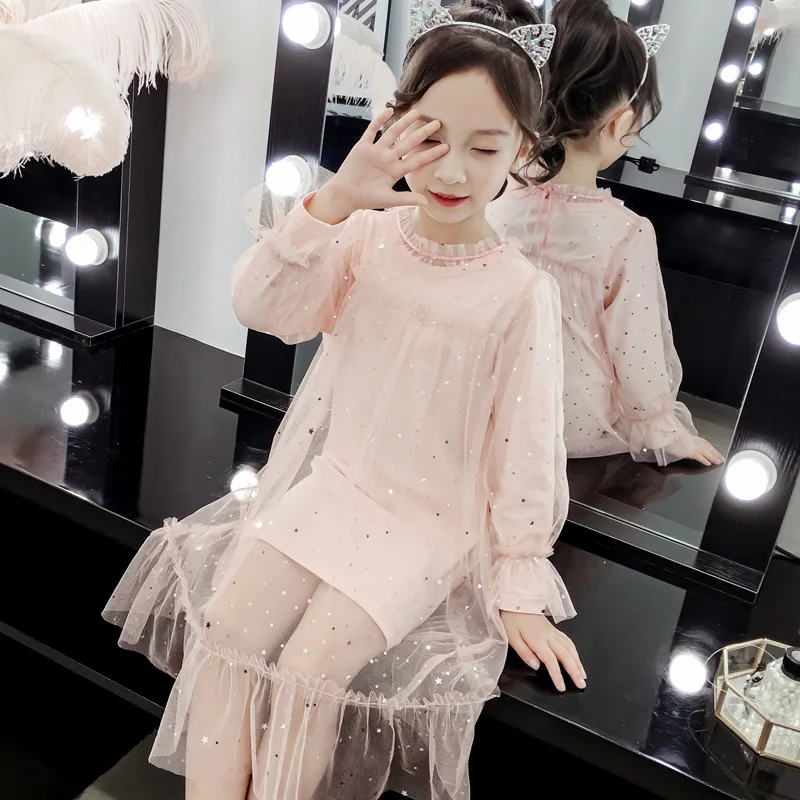 Платья для девочек вечерние костюм с длинными рукавами маленьких Детская Одежда