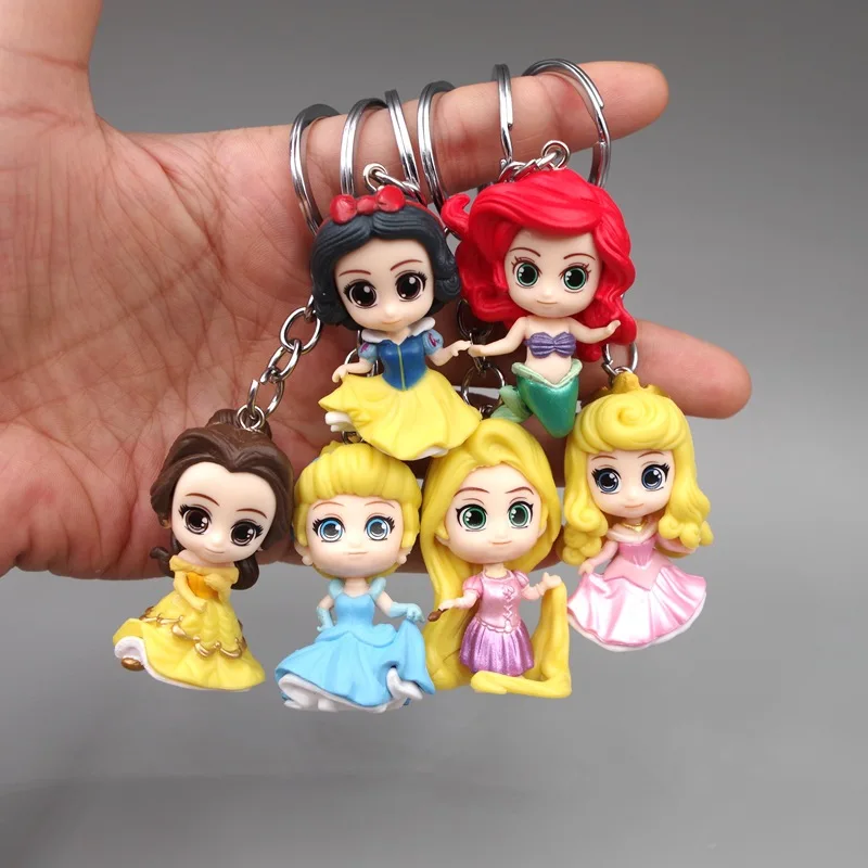 

6pcs/set Keychain Disney Princesses Snow White Hua Mermaid Rapunzel Bella PVC Keychain Figure Doll Figures Toys