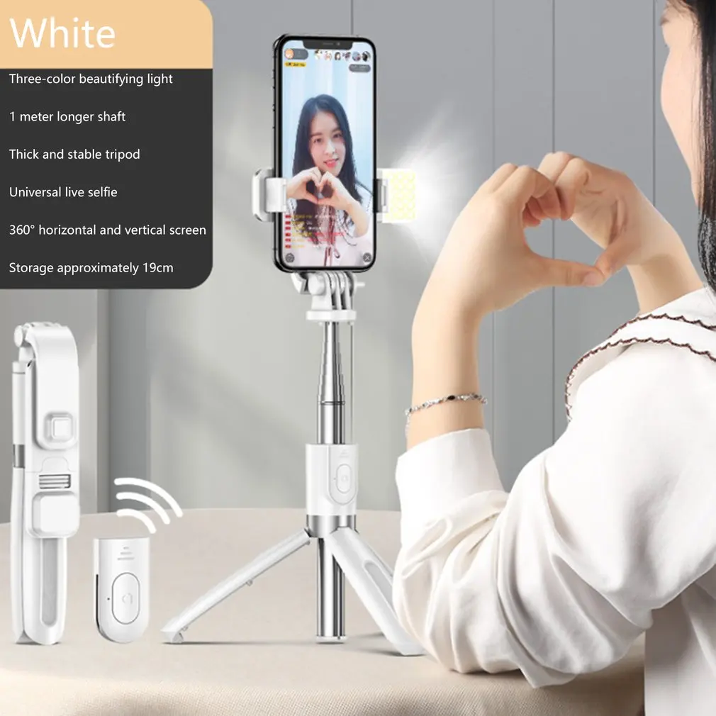 

HOT!Wireless bluetooth selfie stick foldable mini tripod with fill light shutter remote control for IOS Android