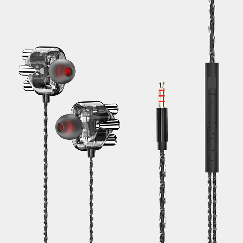 

Wired Headphones Subwoofer Headests Cable Mobile Phone Universal Dual-Motion Coil Quad-Core Fashion And Transparent 3.5MM