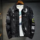 Осенняя джинсовая куртка для мужчин в стиле хип-хоп, уличная одежда в стиле панк, рейва, стимпанк, мотоциклетная ковбойская уличная одежда с граффити, рваная куртка, куртка