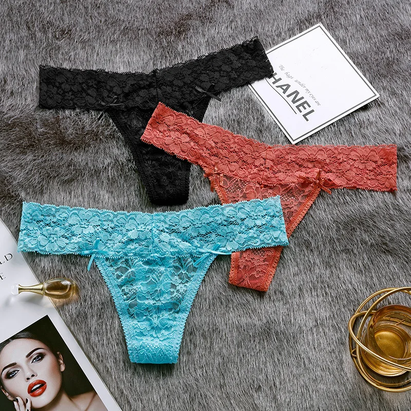 

Women Panties Sexy Lace Briefs Lingerie Temptation Low-waist Thong Transparent Hollow out Underwear Female G String Size S-XL