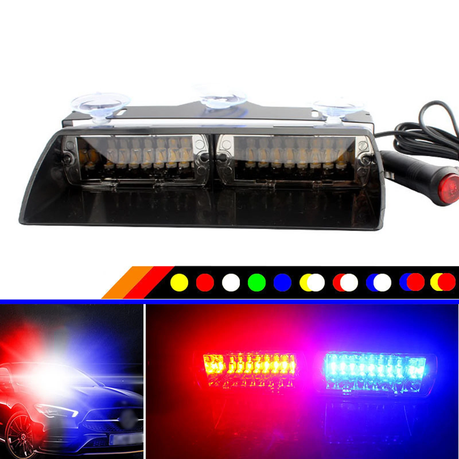 

Universal 12V Car Truck Emergency Flasher Dash Strobe Warning Light Day Running Flash Led Police Lights 16 LEDs 18 Flashing Mode