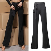 latin dance costume women black pants lace up bell bottoms ballroom practice wear cha cha latin competition trousers dnv14258