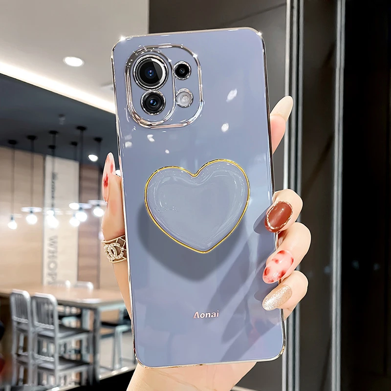 luxury plating love heart phone holder case on for huawei p30 p20 p40 lite p smart pro plus 2019 30 20 girl stand silicone cover free global shipping