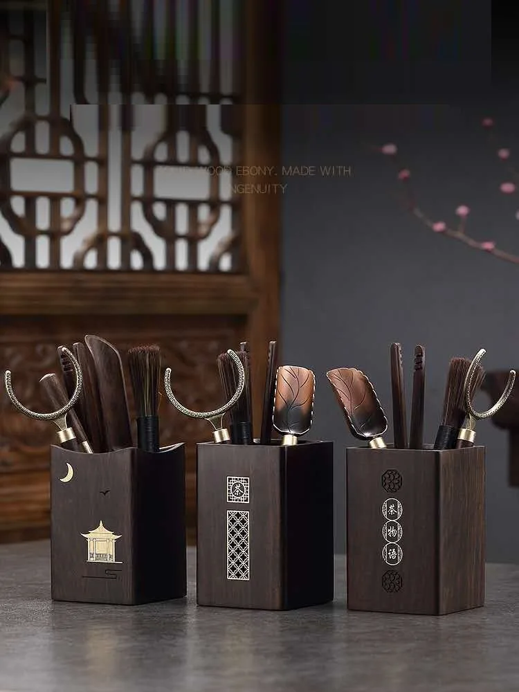 

Чайный набор из черного дерева для чайной церемонии, набор из шести джентльменов, инструменты для изготовления чая, чайная ложка, зажим, нож,...