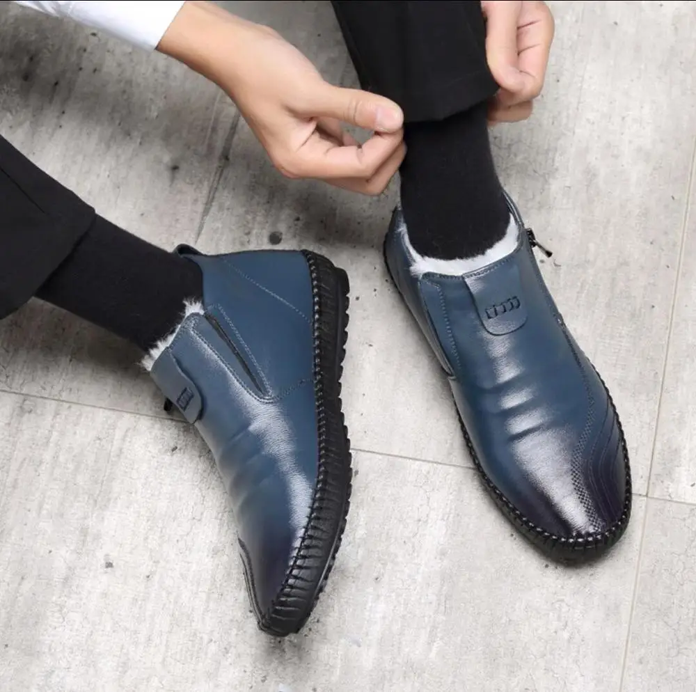 Мужские зимние ботинки челси из натуральной кожи сезон зима 2021 шерстяные